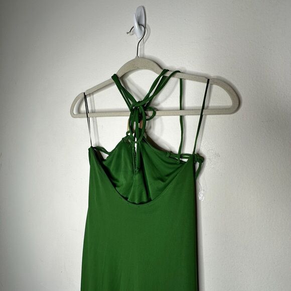 Zara Emerald Green Strapless V-Neck Keyhole Halter Top Tie Back Maxi Dress M - Picture 7 of 11